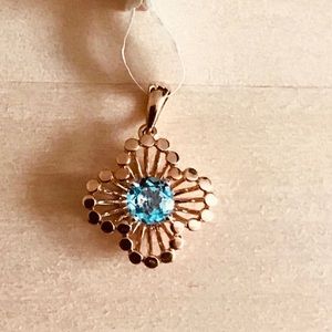 14K Rose Gold Blue Topaz Women Pendant